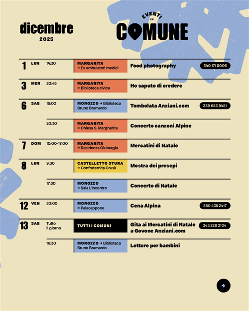 Eventi dicembre 2025: nel Comune e nei comuni limitrofi