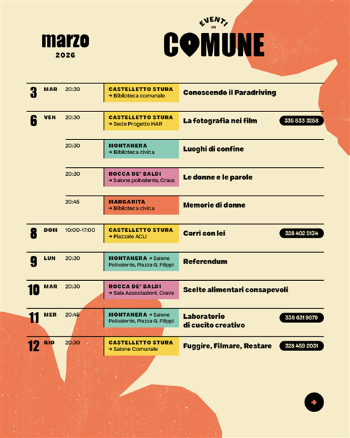 Eventi marzo 2026: nel Comune e nei comuni limitrofi