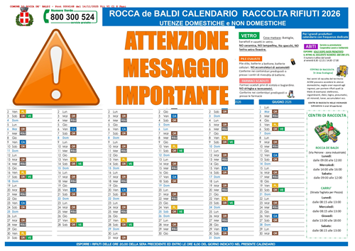 Calendario anno 2026 raccolta rifiuti porta a porta - Attenzione ci sono variazioni